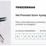 Tweezermanin kyselytutkimus, jossa näkyy NPS-kysymys: Miten todennäköisesti suosittelisit yritystämme?