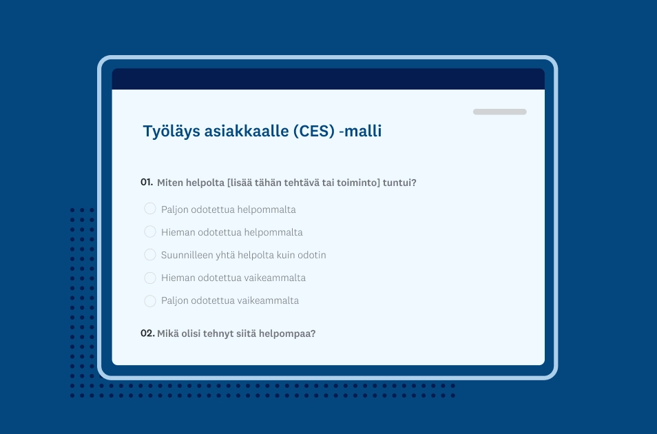 Kuvakaappaus SurveyMonkeyn CES-kyselytutkimusmallista