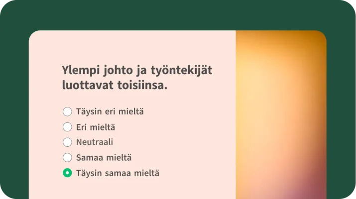 Työntekijöiden sitoutumista mittaava kyselytutkimusmalli, jossa mitataan työpaikan ylemmän johtoportaan ja työntekijöiden välistä luottamusta.