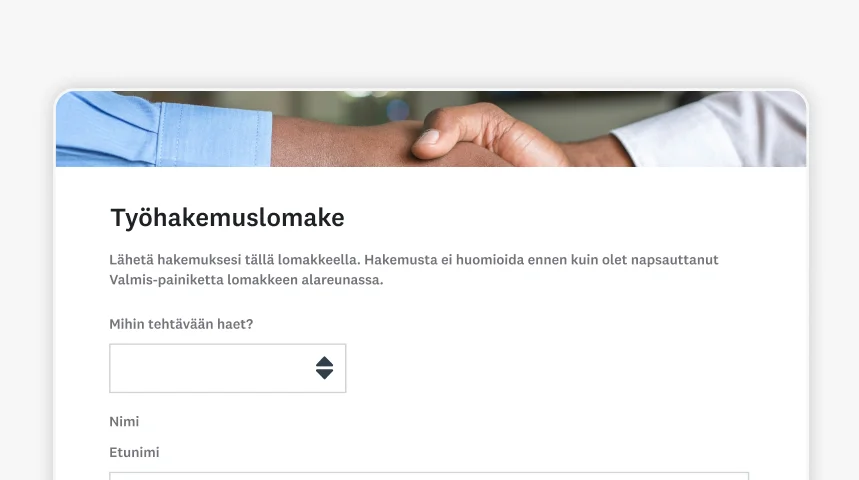 Kuvakaappaus SurveyMonkeyn työnhakulomakkeen mallista