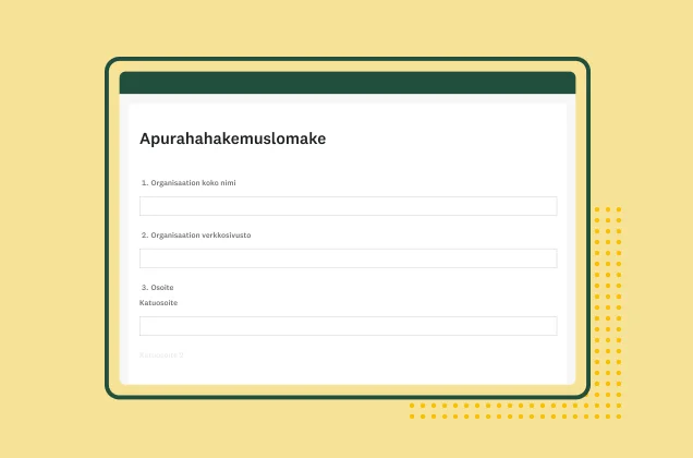 Kuvakaappaus SurveyMonkeyn apurahahakemuslomakkeen mallista