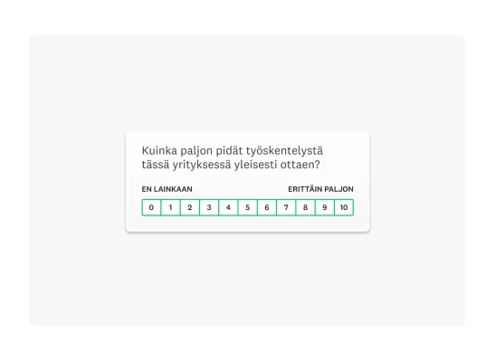 Tyytyväisyyttä mittaava kysely, jonka vastausvaihtoehdot on esitetty Likert-asteikolla