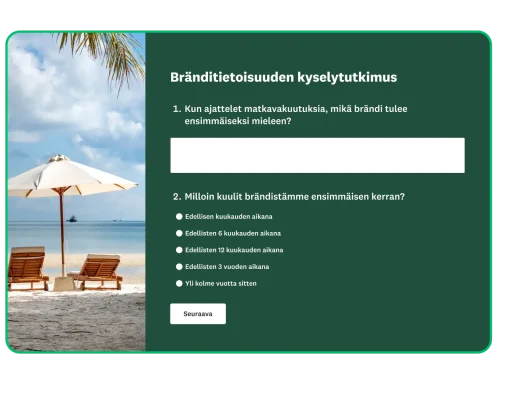 Näyttökuva bränditietoisuuden kyselytutkimuksesta