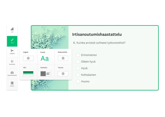 Kuvakaappaus irtisanoutumishaastattelukyselytutkimuksesta, jota laaditaan SurveyMonkeyssa