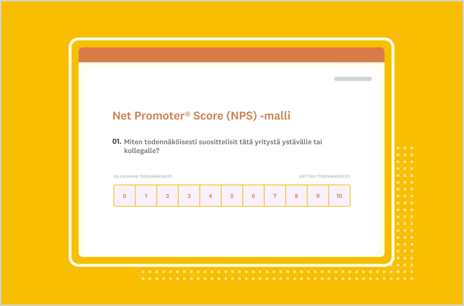 Kuvakaappaus SurveyMonkeyn NPS-kyselytutkimusmallista