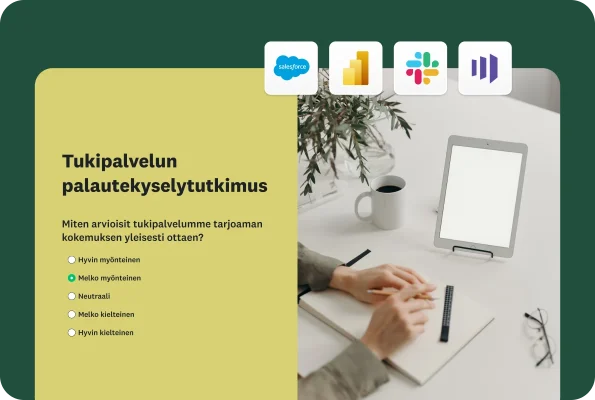 Tukipalvelun kyselytutkimusmalli, jossa kysytään, miten vastaaja arvioisi kokemuksensa tukipalvelun kanssa