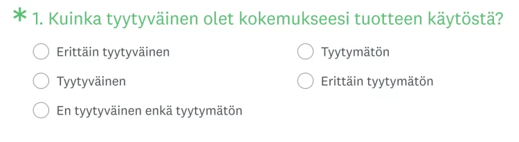 Asiakastyytyväisyyspisteitä mittaava kysymys SurveyMonkey-tuotteessa