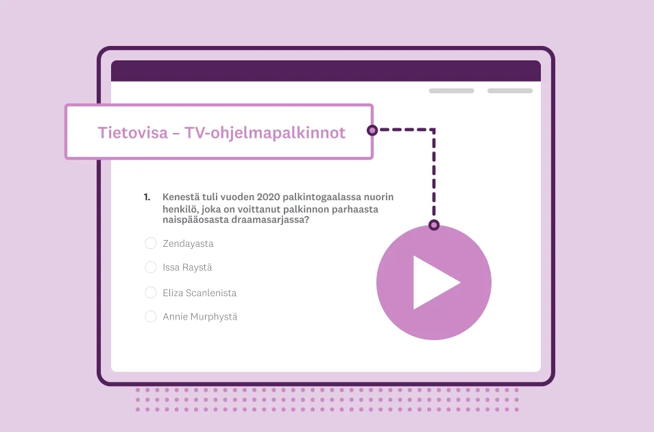 Kuvakaappaus TV-ohjelmapalkintojen tietovisamallista SurveyMonkeyssa