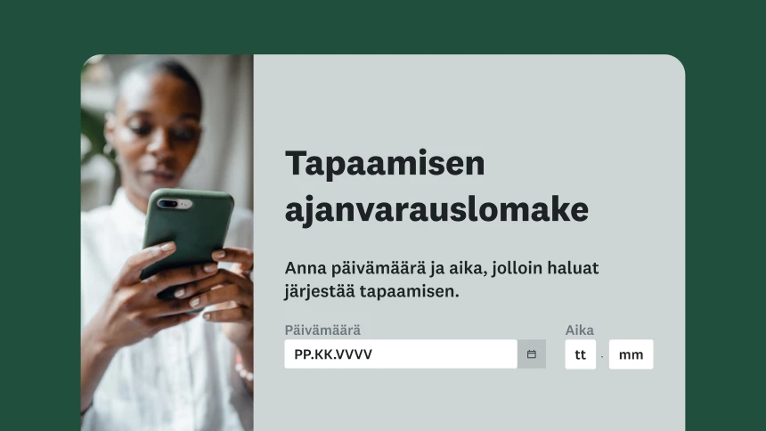 Näyttökuva tapaamisen ajanvarauslomakkeen mallista