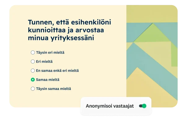 Kyselytutkimuksen kysymys ”Tunnen, että esihenkilöni kunnioittaa ja arvostaa minua yrityksessäni”