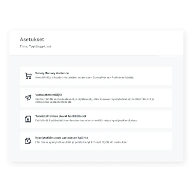 Tiimin asetusten valinta