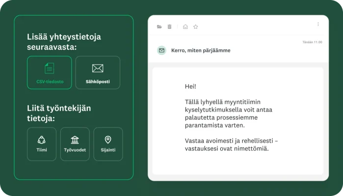 Kuva käyttöliittymästä, jolla luodaan kyselytutkimus myyntitiimiä varten