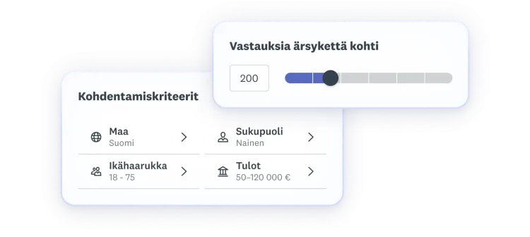 Kohdennuskriteerit, joissa on maana Suomi, ikähaarukkana 18–75 vuotta, sukupuolena nainen, tuloina 50–120 000