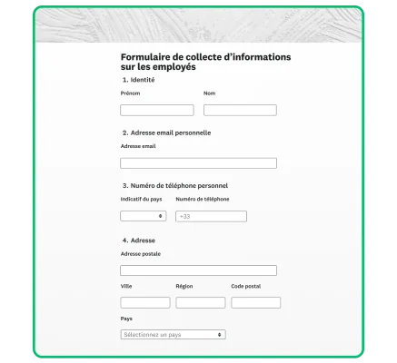 modèle de formulaire pour les employés