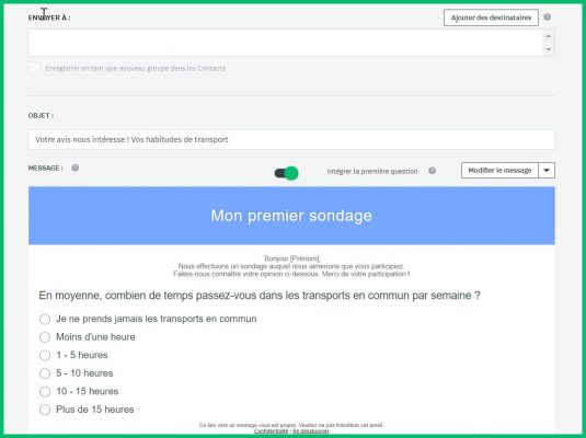 Intégrez la première question de votre sondage dans votre email d'invitation