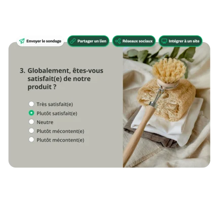 Exemple de question de sondage demandant « Globalement, êtes-vous satisfait(e) de notre produit ? »