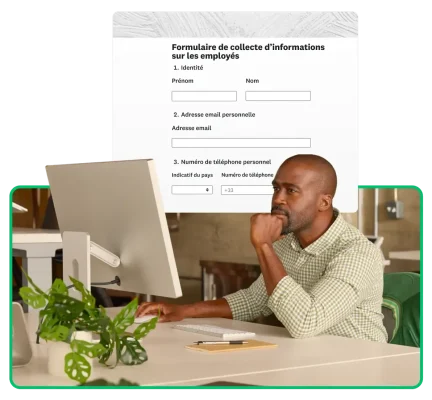 un homme en train de travailler sur un formulaire pour les employés