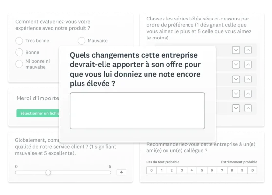 Captures d’écran de différents types de questions pour sondages
