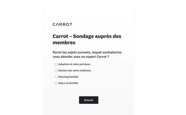 Exemple de question d’un sondage Carrot