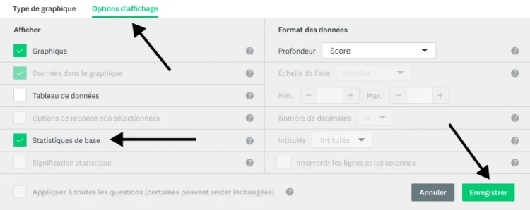 Options d’affichage des statistiques de base