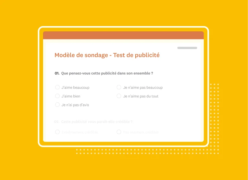 Capture d’écran du modèle de sondage SurveyMonkey pour test de publicités