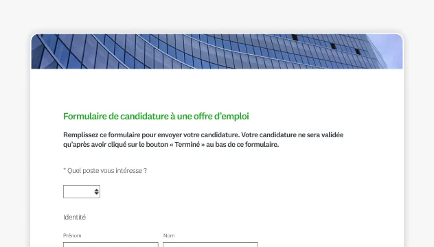 Capture d’écran du modèle de formulaire de candidature à une offre d’emploi SurveyMonkey