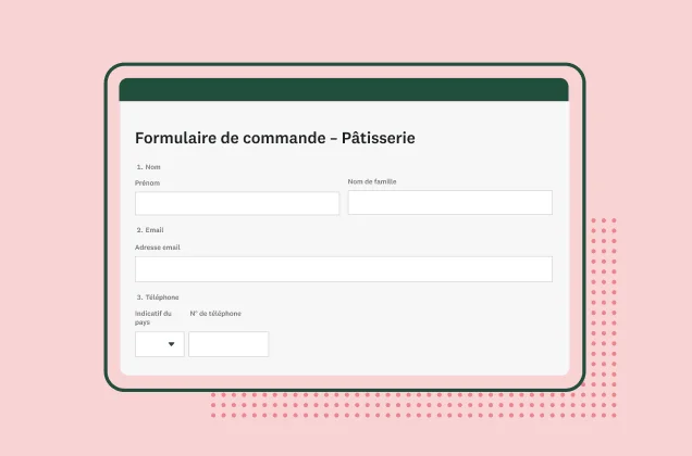 Capture d'écran d'un formulaire de commande de gâteaux