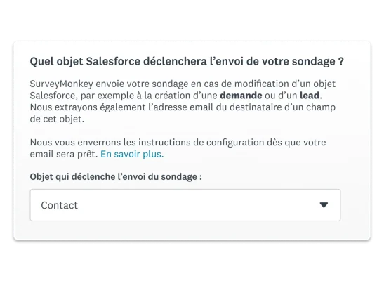 Option d’envoi d’un email avec Salesforce et SurveyMonkey