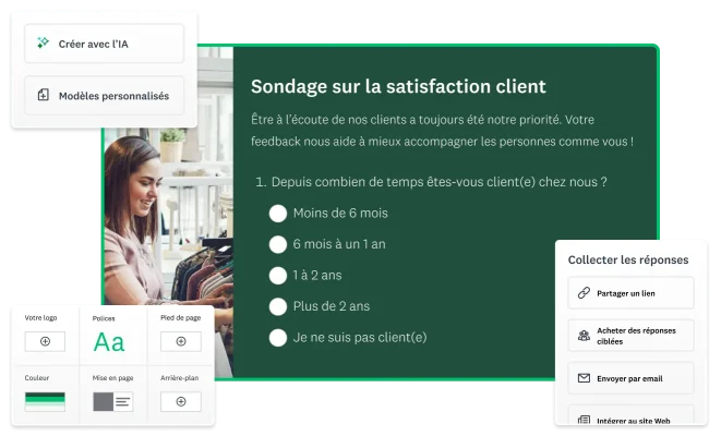 Capture d’écran d’un modèle de sondage SurveyMonkey sur la satisfaction client