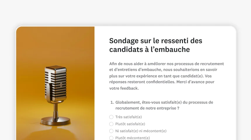 Capture d’écran du modèle de sondage SurveyMonkey sur le ressenti des candidats à l’embauche