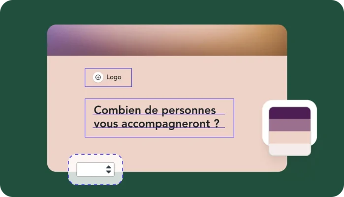 Capture d’écran de création de sondage, avec différentes options de personnalisation (police, couleurs, logo et texte)
