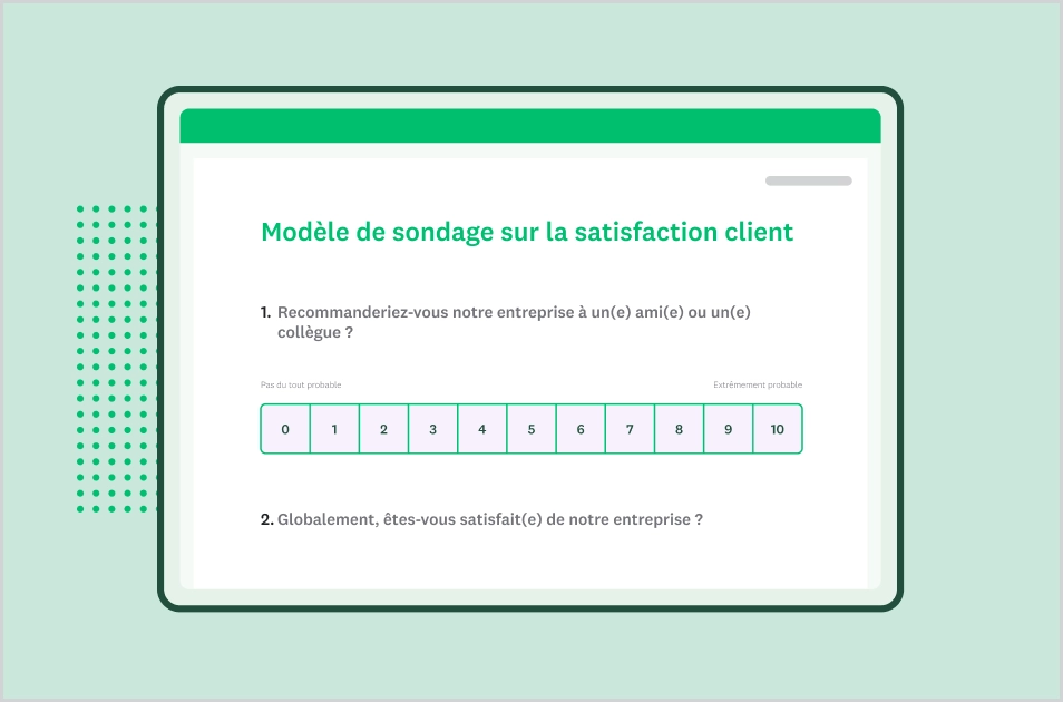 Capture d’écran d’un modèle de sondage SurveyMonkey sur la satisfaction client