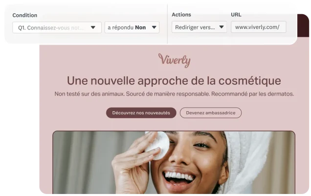Capture d’écran d’un module où, si la réponse à une question du sondage est Non, une redirection dynamique est activée