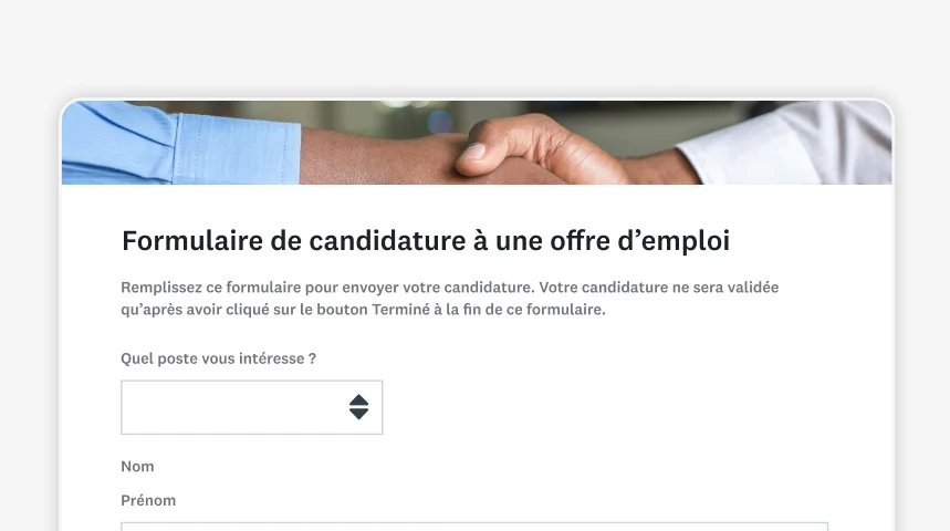 Capture d’écran du modèle de formulaire de candidature à une offre d’emploi SurveyMonkey