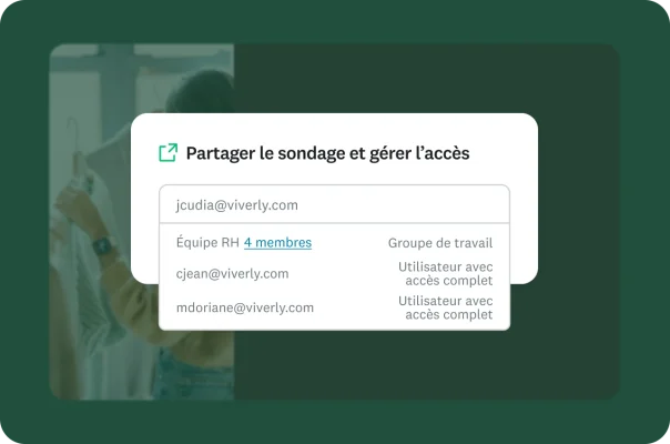 Un écran montrant comment partager un sondage et gérer l’accès des utilisateurs