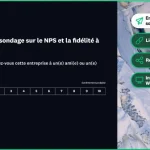 Modèle de sondage sur le NPS et la fidélité à la marque, avec différentes options pour envoyer un sondage par email, le partager via un lien Web, le publier sur les réseaux sociaux et l’intégrer à un site Web.