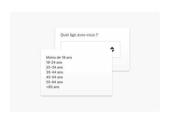 Exemple de question démographique sur l’âge, accompagné d’une liste déroulante