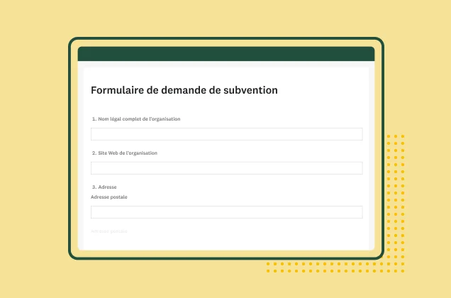 Capture d’écran du modèle de formulaire de demande de subvention SurveyMonkey