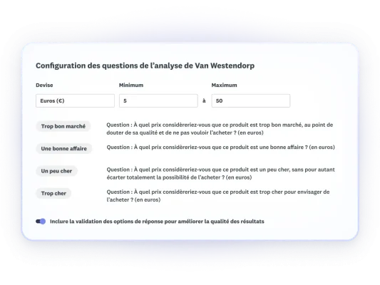Capture d’écran récapitulant les questions de Van Westendorp