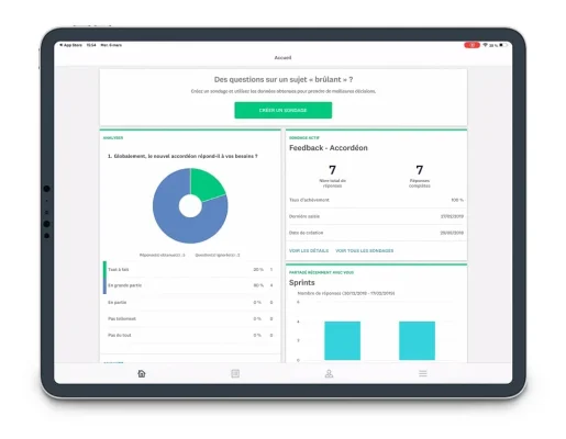 Capture d’écran de l’application mobile SurveyMonkey en mode Paysage sur une tablette