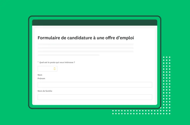 Capture d’écran du modèle de formulaire de candidature à une offre d’emploi SurveyMonkey