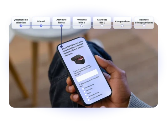 Écran de smartphone affichant une question de test de Comparateur d’idées