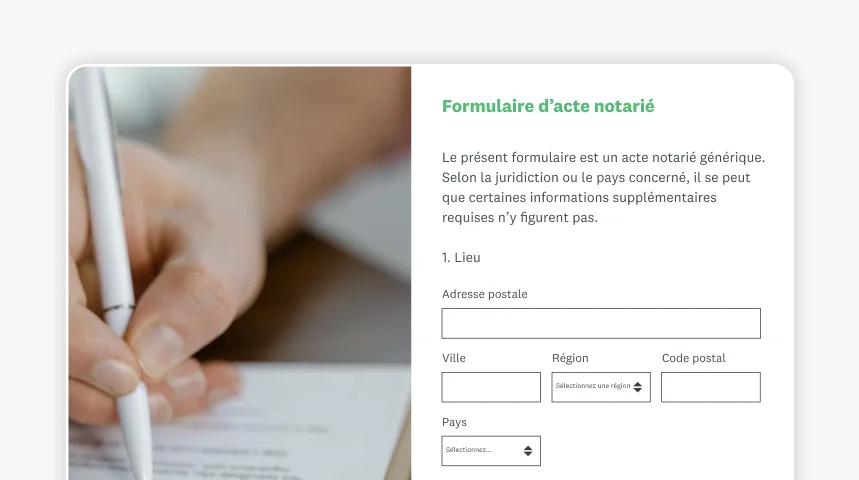 Capture d’écran du formulaire d'acte notarié de SurveyMonkey