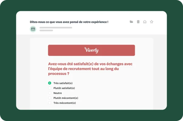 Aperçu d’un sondage par e-mail portant sur le ressenti des candidats à l’embauche quant aux communications provenant de l’équipe de recrutement