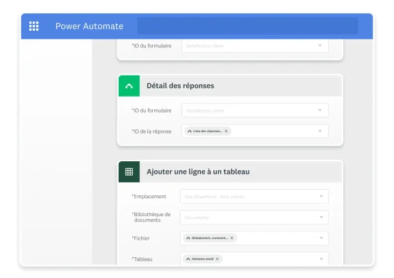 Capture d’écran de l’importation des données de réponses SurveyMonkey dans Microsoft Power Automate