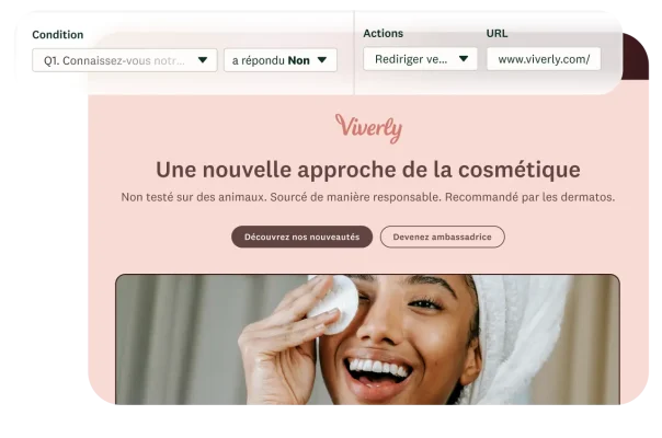Capture d’écran d’un module où, si la réponse à une question du sondage est Non, une redirection dynamique est activée