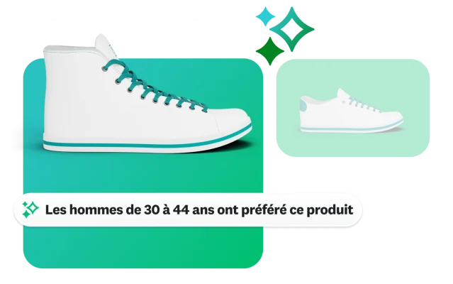 Image d’une basket avec, en incrustation, un insight indiquant que les hommes de 30 à 44 ans avaient préféré ce produit