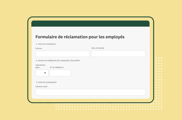 Capture d’écran du modèle de formulaire SurveyMonkey de réclamation pour les employés