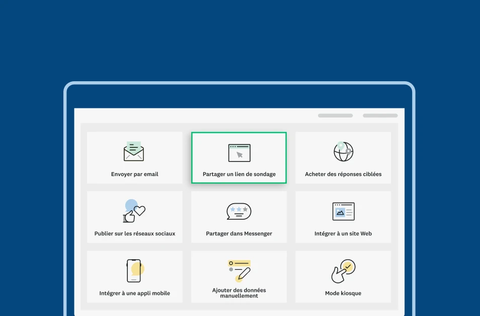 Capture d’écran SurveyMonkey illustrant les différentes options pour envoyer un sondage