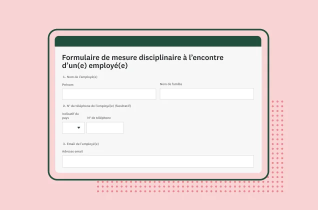 Capture d’écran du modèle de formulaire SurveyMonkey de mesure disciplinaire à l’encontre d’un(e) employé(e)
